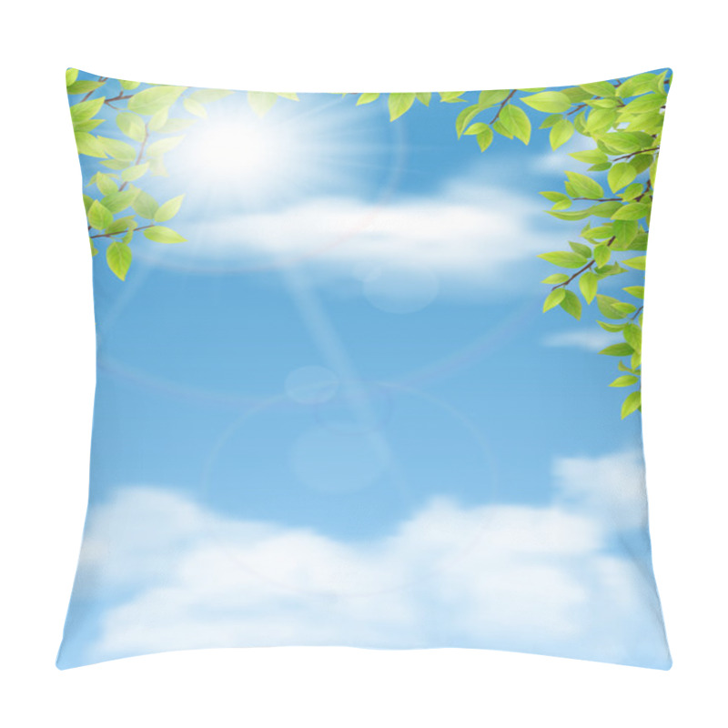 Personality  Trees Branches With Green Leaves On Blue Sky Background Pillow Covers