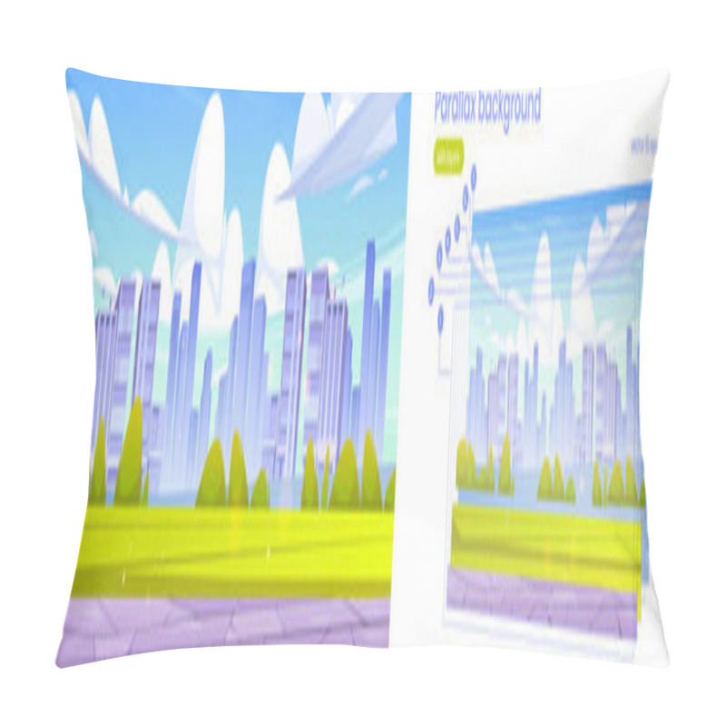 Personality  Parallax Background With Cityscape And Green Lawn Pillow Covers