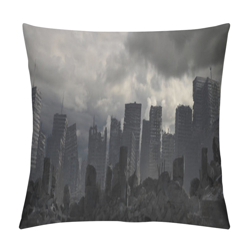 Personality  The Skeletons Like Buildings That Remain Of A Fallen Civilization Sit Beneath A Brooding Storm. Pillow Covers