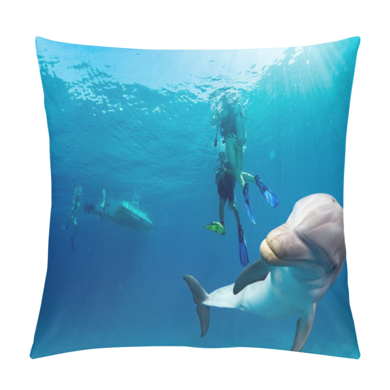 Personality  Dolphin Underwater On Blue Ocean Background Pillow Covers