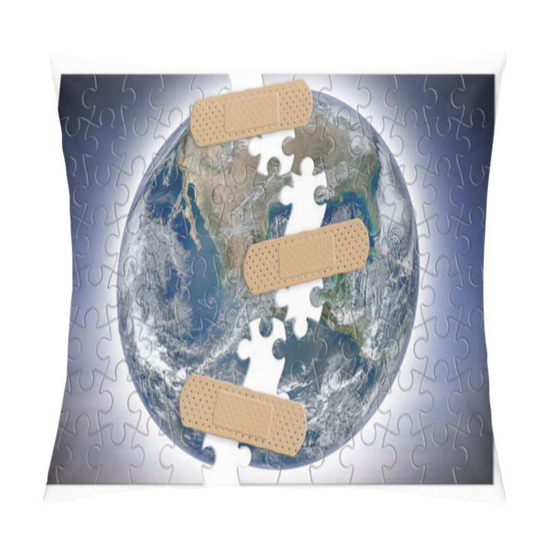 Personality  Rebuild Our World - Concept Image In Jigsaw Puzzle Shape - Elements Of This Image Furnished By NASA Pillow Covers