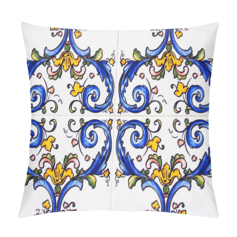 Personality  Detail Of The Traditional Tiles From Facade Of Old House. Decorative Tiles.Valencian Traditional Tiles. Floral Ornament. Pillow Covers