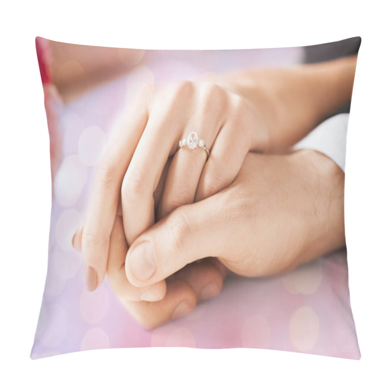 Personality  Close Up Of Couple Hands With Engagement Ring Pillow Covers