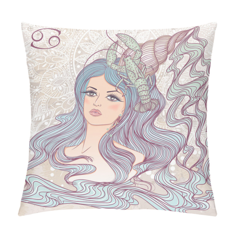 Personality  Astrological Sign Of Cancer As A Portrait Of Beautiful Girl Pillow Covers