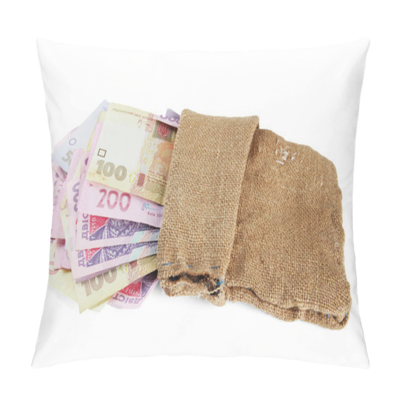 Personality  Burlap Bag With Ukrainian Money, Isolated On White Pillow Covers