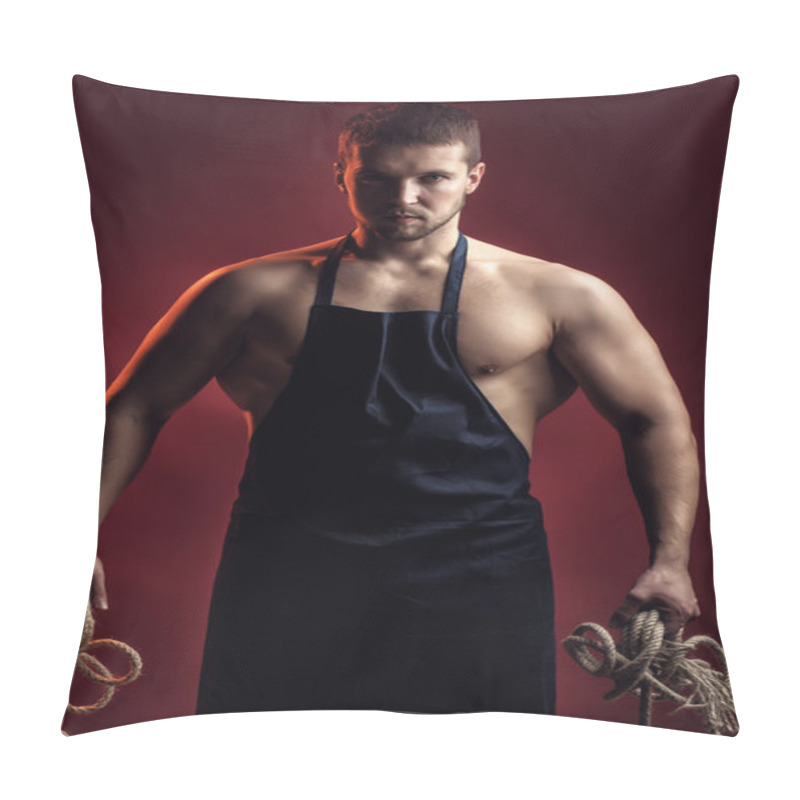 Personality  Muscular Man In Apron With Rope Pillow Covers