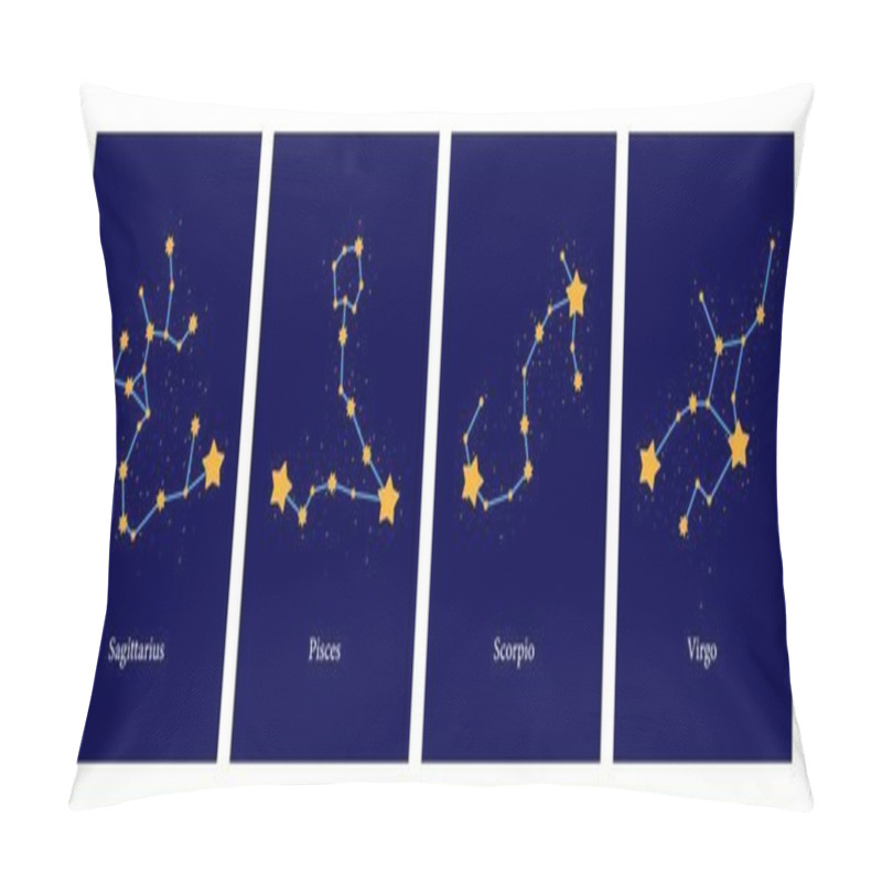 Personality  Set Of Modern Magic Witchcraft Cards With Astrology Zodiac Signs In The Night Sky. Zodiac Characteristic. Zodiac Icons. Vector Illustration Pillow Covers