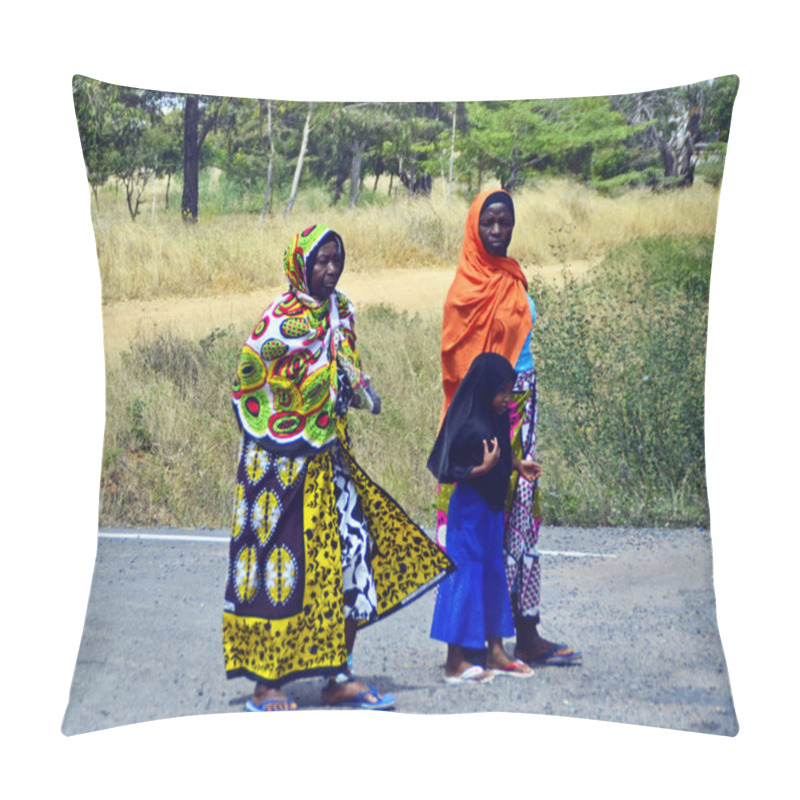 Personality  Mombasa / Kenya, Africa - 25 January, 2018: African Women Walking With A Young Girl. Pillow Covers