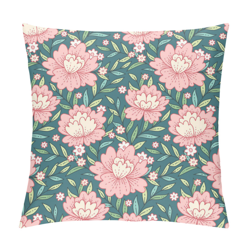 Personality  Provence Style Pattern With Green Leaves And Pink Peonies On Dark Green Background Pillow Covers