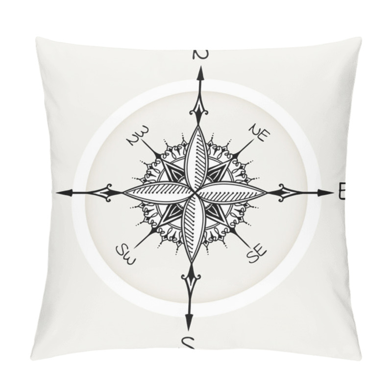 Personality  Graphic Wind Rose Compass Drawn With Floral Elements Pillow Covers