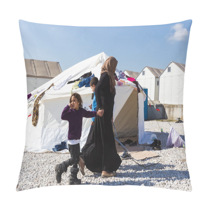 Personality  Refugees  Living In Tents In The Center Relocation Diavata Pillow Covers