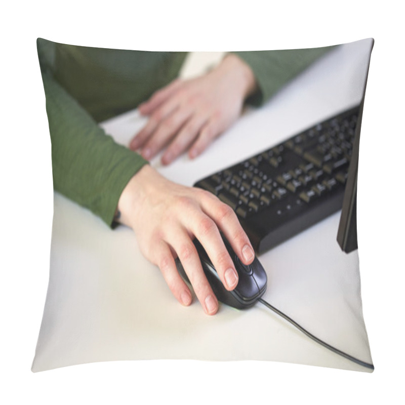 Personality  Close Up Of Male Hands Holding Computer Mouse Pillow Covers