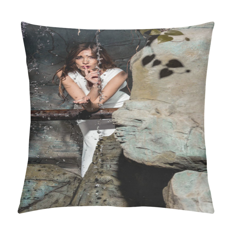 Personality  Attractive Woman Near Waterfall Pillow Covers