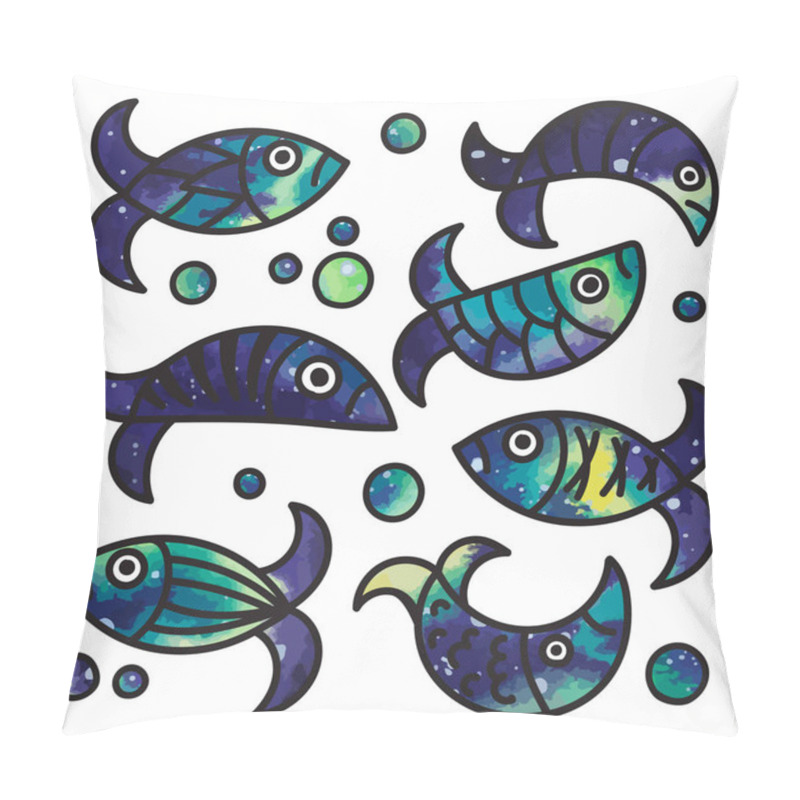 Personality  Hand Drawn Cosmic Collection Of Various Fish. Isolated On White Background Pillow Covers