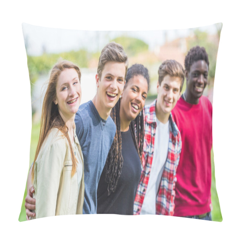 Personality  Multiethnic Group Of Teenagers Outdoor Pillow Covers