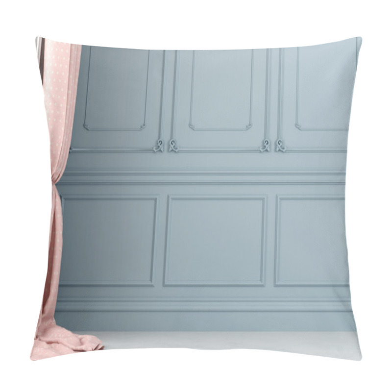 Personality  Pink Curtains Against The Background Of Blue Wall Pillow Covers