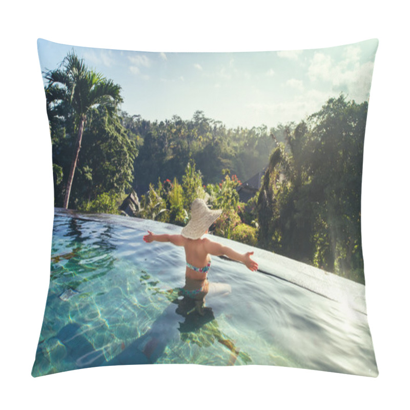 Personality  Sexy Woman Enjoying The Sun At Infinity Summer Swimming Pool At Luxurious Resort Pillow Covers