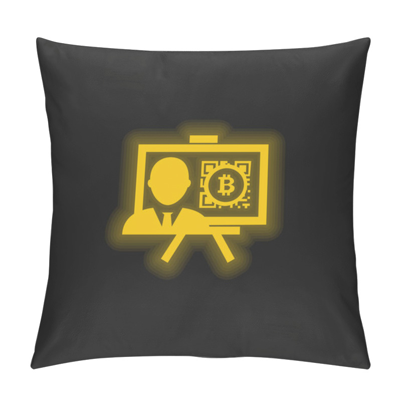 Personality  Bitcoin Presentation With Reporter Yellow Glowing Neon Icon Pillow Covers