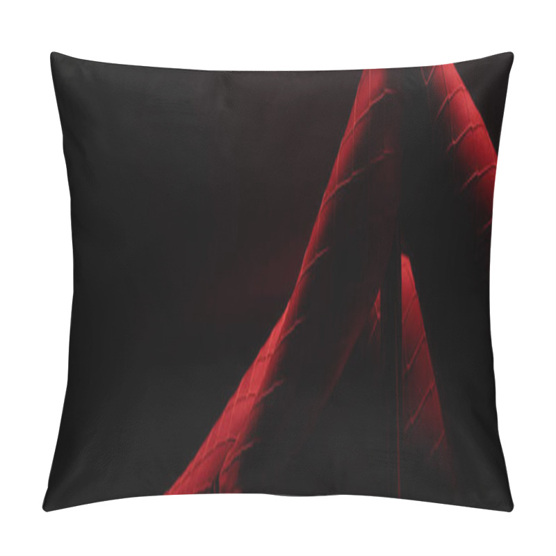 Personality  Panoramic Shot Of Red Lighting On Sexy Stripper Isolated On Black With Red Lighting  Pillow Covers