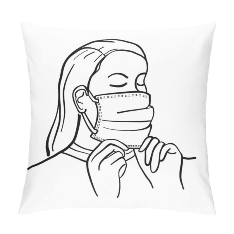 Personality  Medical Mask. Virus And Dust Protection. The Womans Face Is Covered With A Soft Medical Mask. Pillow Covers