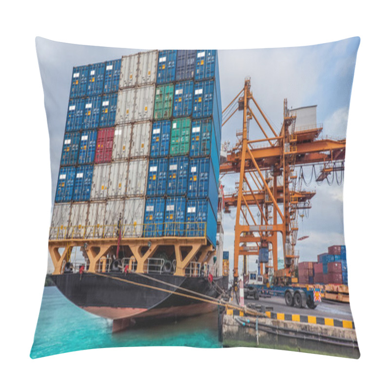 Personality  Container Cargo Freight Ship With Working Crane Loading Pillow Covers