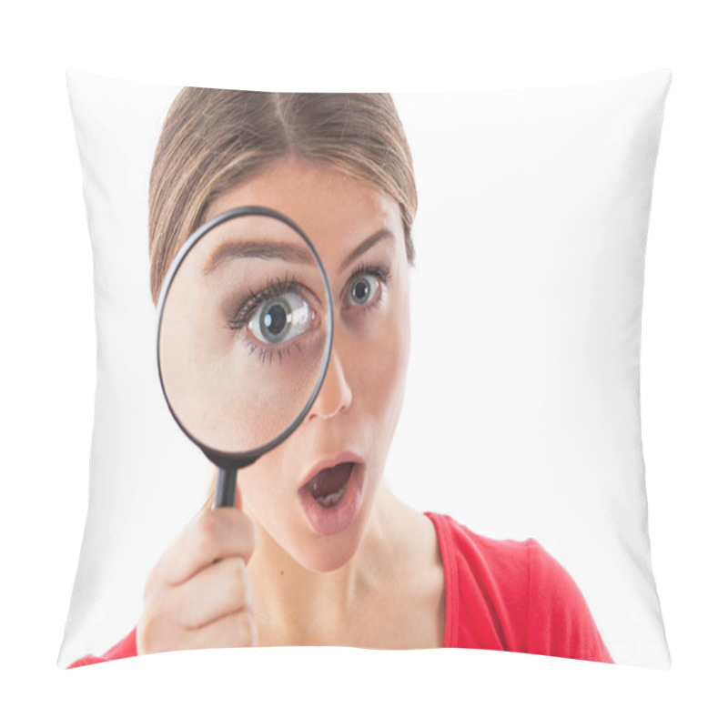 Personality  Young Woman With A Magnifying Glass Pillow Covers