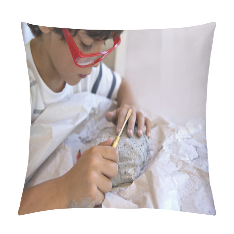 Personality  Boy Excavating Dinosaur Fossil Out Of Plaster Pillow Covers