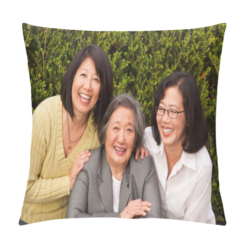 Personality  Mature Asian Mother And Her Adult Daughters. Pillow Covers