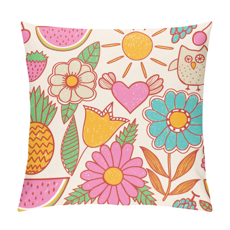 Personality  Cute Seamless Pattern With Children's Doodle, Hand Drawn Summer Pillow Covers