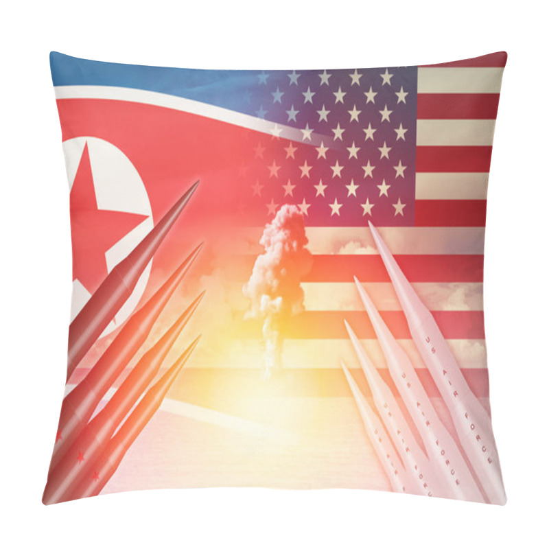 Personality  North Korean Lunch ICBM Missile Test Attack With US News Illustration Concept. Pillow Covers