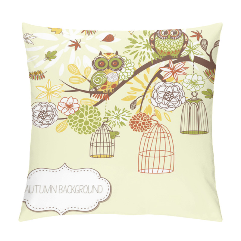 Personality  Owl Autumn Floral Background. Owls Out Of Their Cages Concept Vector Pillow Covers