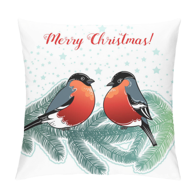 Personality  Vector Illustration Design Of Beautiful Hand Drawn Retro Christmas Card With Birds On Branch.  Pillow Covers