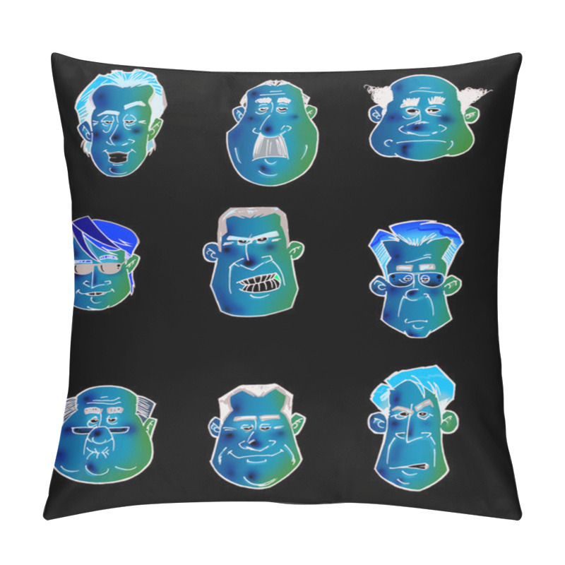 Personality  Various Male Cartoon Faces Of Different Ages Pillow Covers