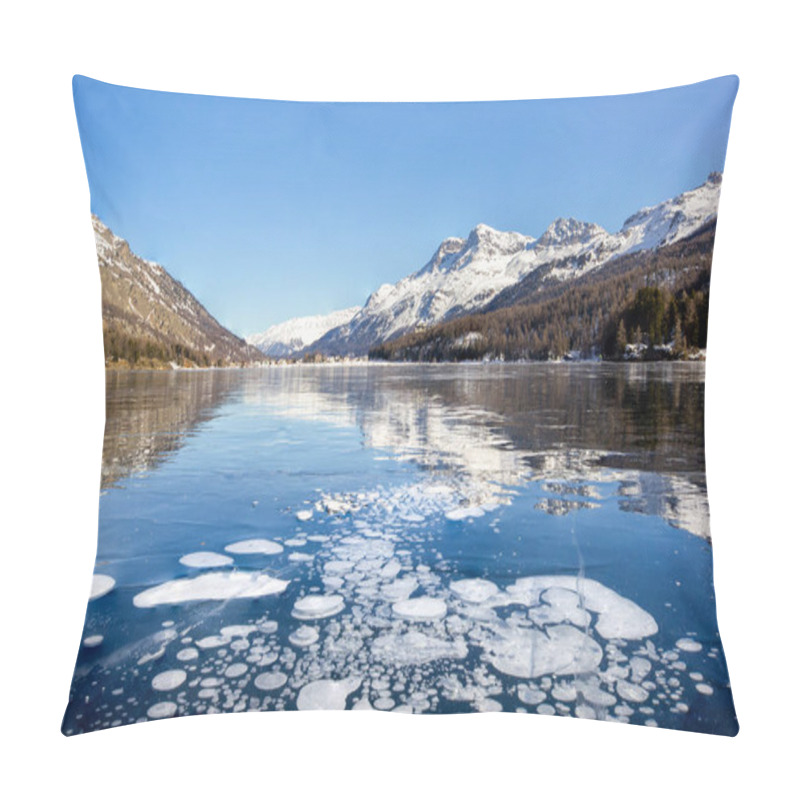 Personality  Trapped Methane Bubbles Under The Frozen Lake With Landscape As Background Pillow Covers