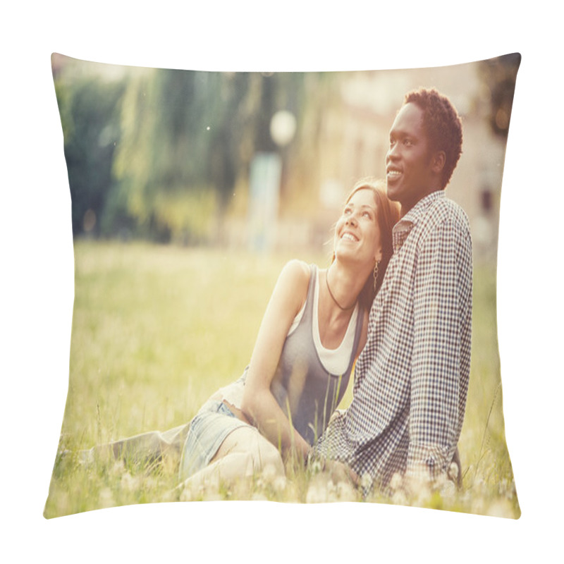 Personality  Young Multi-ethnic Couple Having Fun Together At The Park Pillow Covers