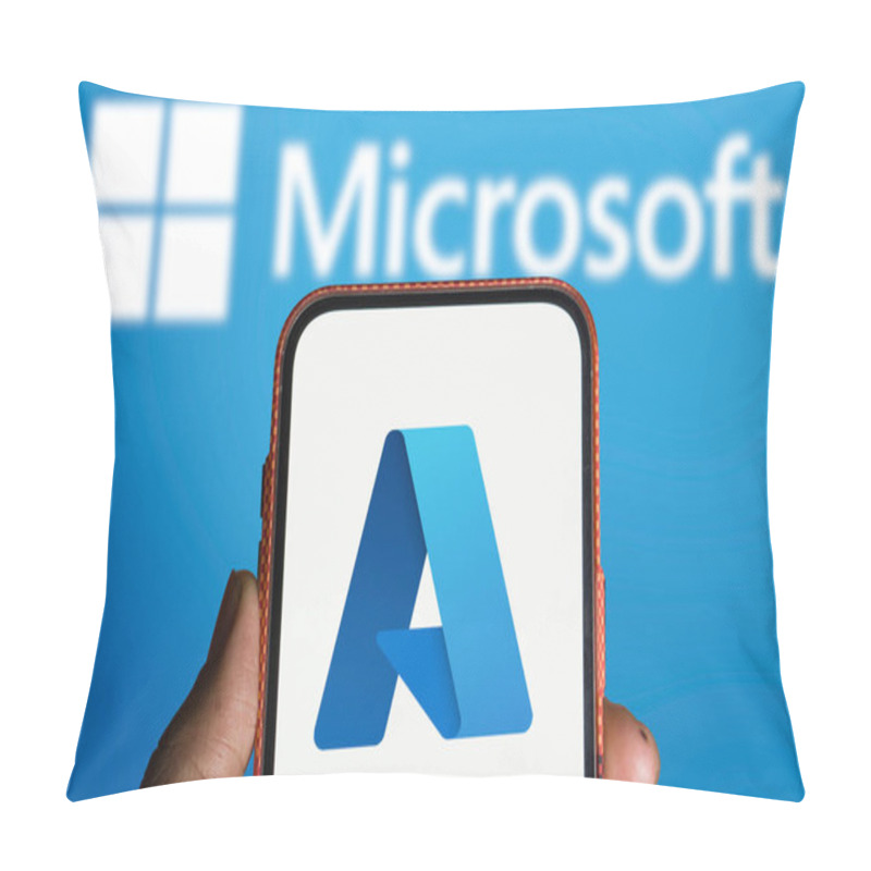 Personality  Dhaka, Bangladesh- 1 Oct 2024: Microsoft Azure Logo Is Displayed On Smartphone. Pillow Covers