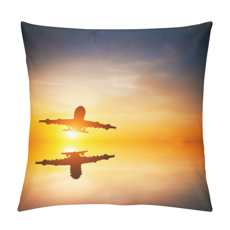 Personality  Airplane Taking Off At Sunset Pillow Covers