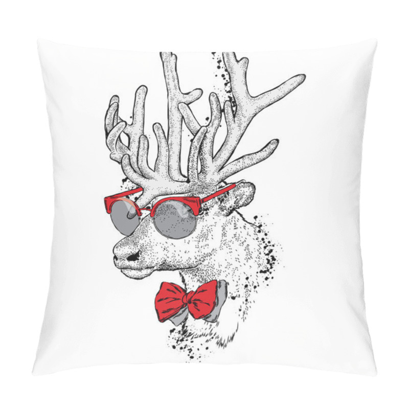 Personality  Beautiful Deer With Glasses And Tie. Vector Illustration For A Card Or Poster. Print On Clothes. Fashion & Style. Wild Animal. Pillow Covers