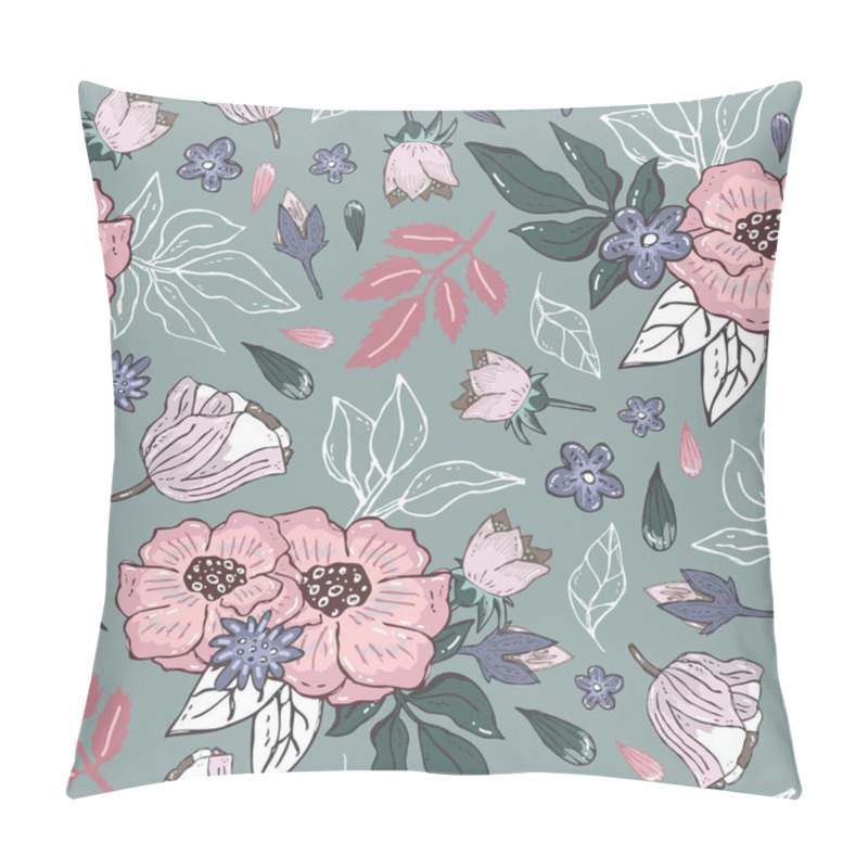 Personality  Vector Seamless Background Pattern With Hand Drawn Flowers Pillow Covers