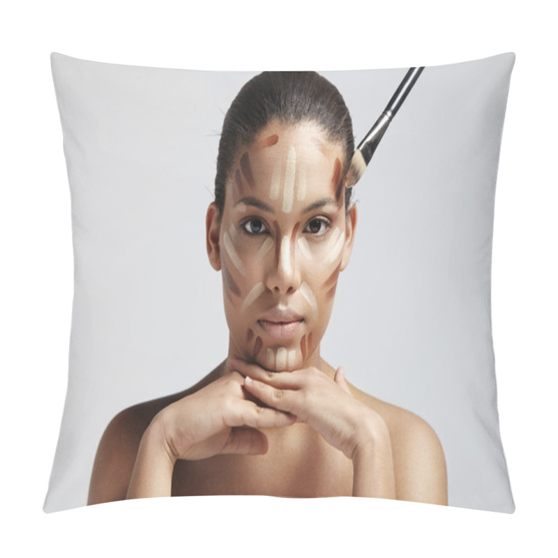 Personality  Woman With Different Shades Of Foundation Pillow Covers