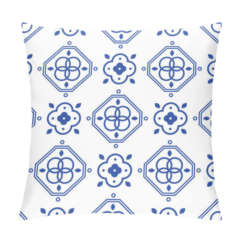 Personality  Blue And White Portugeese Mediterranean Seamless Tile Pattern. Pillow Covers