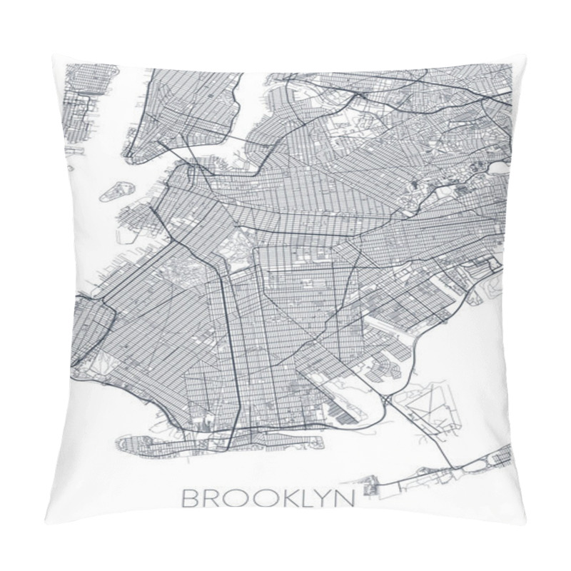 Personality  Detailed Borough Map Of Brooklyn New York City, Vector Poster Or Postcard For City Road And Park Plan Pillow Covers