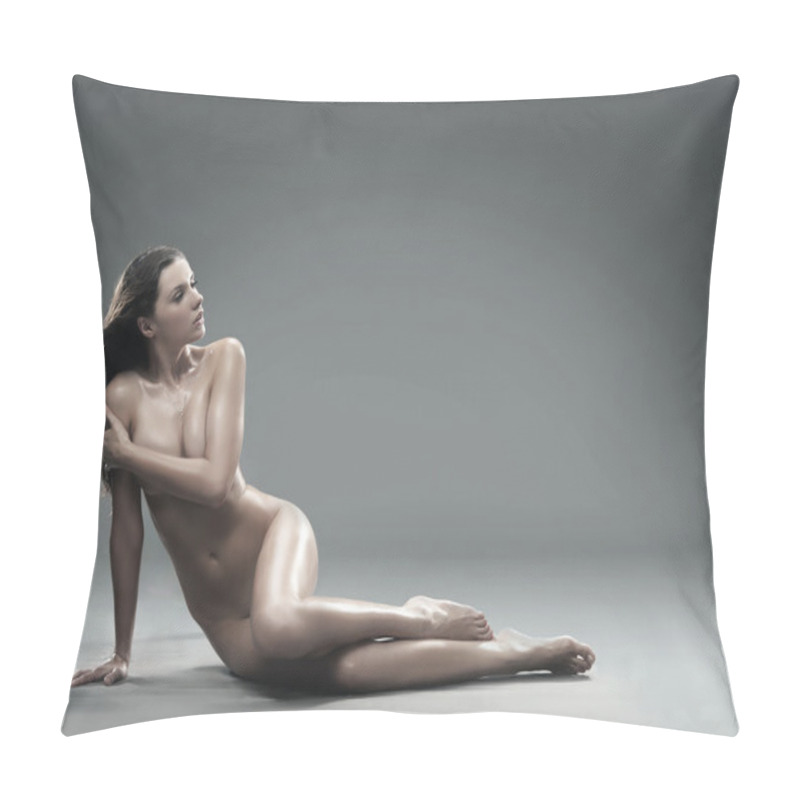 Personality  Young Naked Brunette Posing Pillow Covers