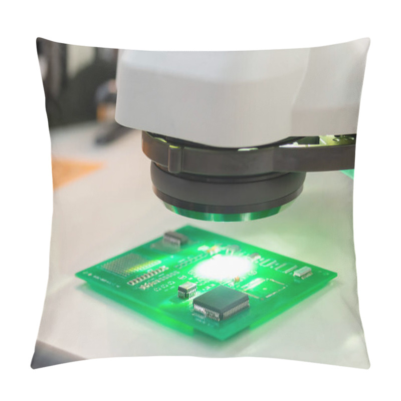 Personality  Printed Circuit Board Under Industrial Microscope - Quality Control Concept Pillow Covers