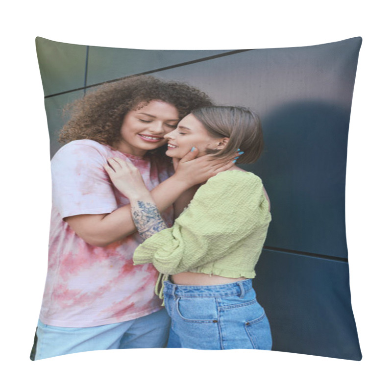 Personality  Two Beautiful Young Women Embrace Lovingly, Expressing Their Affection In A Sunny Outdoor Setting. Pillow Covers