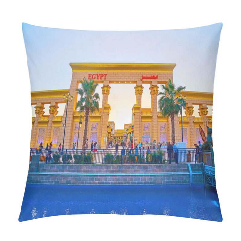 Personality  DUBAI, UAE - MARCH 5, 2020: The Facade Of Egypt Pavilion Of Global Village Dubai Is Made In Style Of Ancient Egyptian Temples And Decorated With Columns And Hieroglyphs, On March 5 In Dubai Pillow Covers