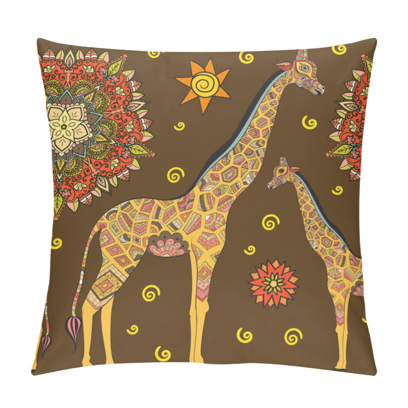 Personality  Beautiful Adult Giraffe. Hand Drawn Illustration Of Ornamental Giraffe.  Isolated Giraffe On Brown Background. Seamless Pattern From An Ornamental Giraffe Pillow Covers