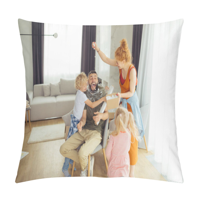 Personality  Joyful Nice Family Playing Funny Games Together Pillow Covers