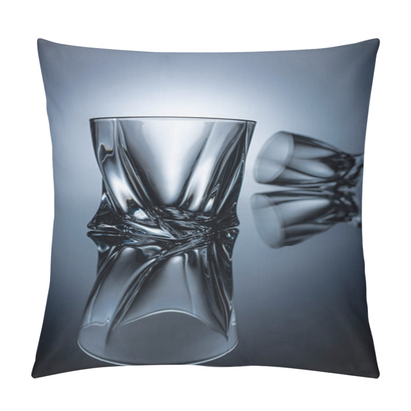 Personality  Transparent Elegant Whiskey Glasses On Grey With Reflections Pillow Covers