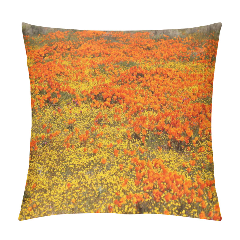 Personality  Expansive Field Of Orange Poppies And Yellow Wildflowers Pillow Covers